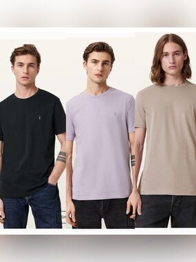 All Saints Mens 3-pack Slim Fit Tee with Logo Print Regular Fit Size Large